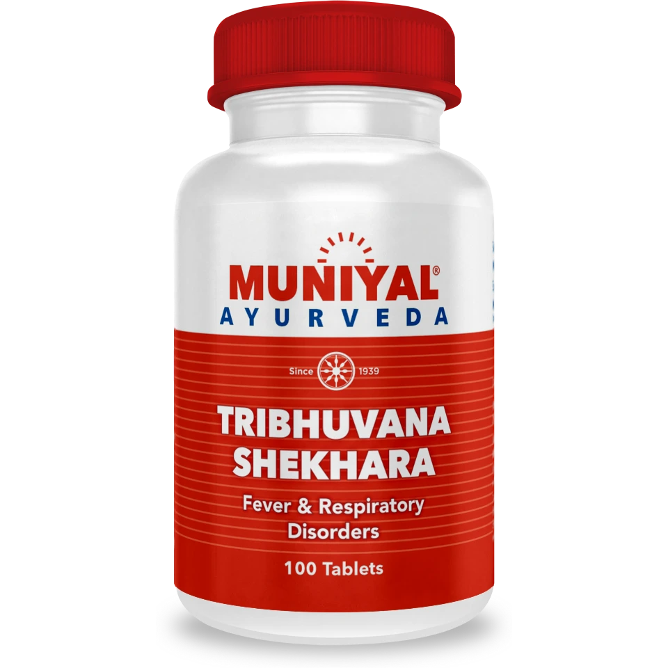 Tribhuvana Shekhara Rasa tablets from the Muniyal Ayurveda range